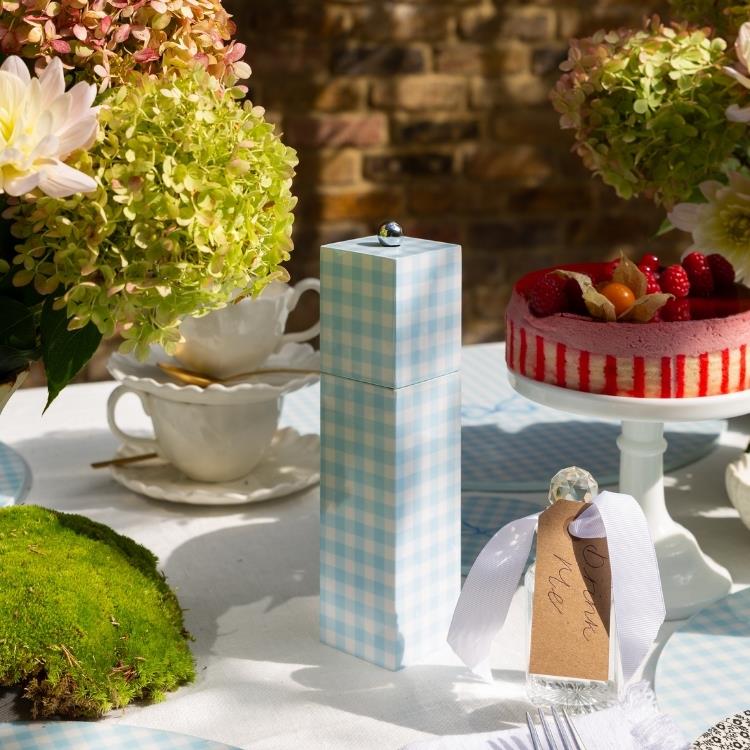 Blue Gingham Square Pillar Salt or Pepper Mill - Image 2