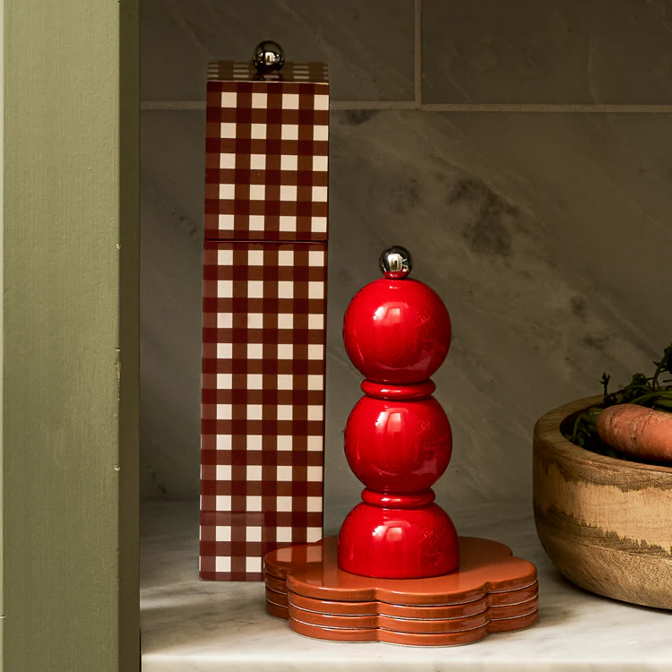 Cherry Gingham Square Pillar Salt or Pepper Mill - Image 3