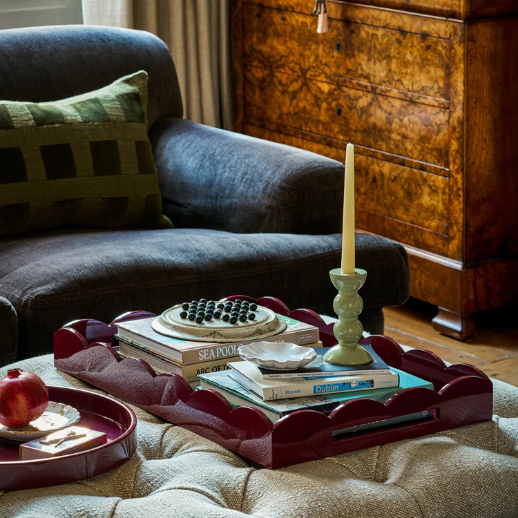 Cherry Large Lacquered Scallop Ottoman Tray - Image 2