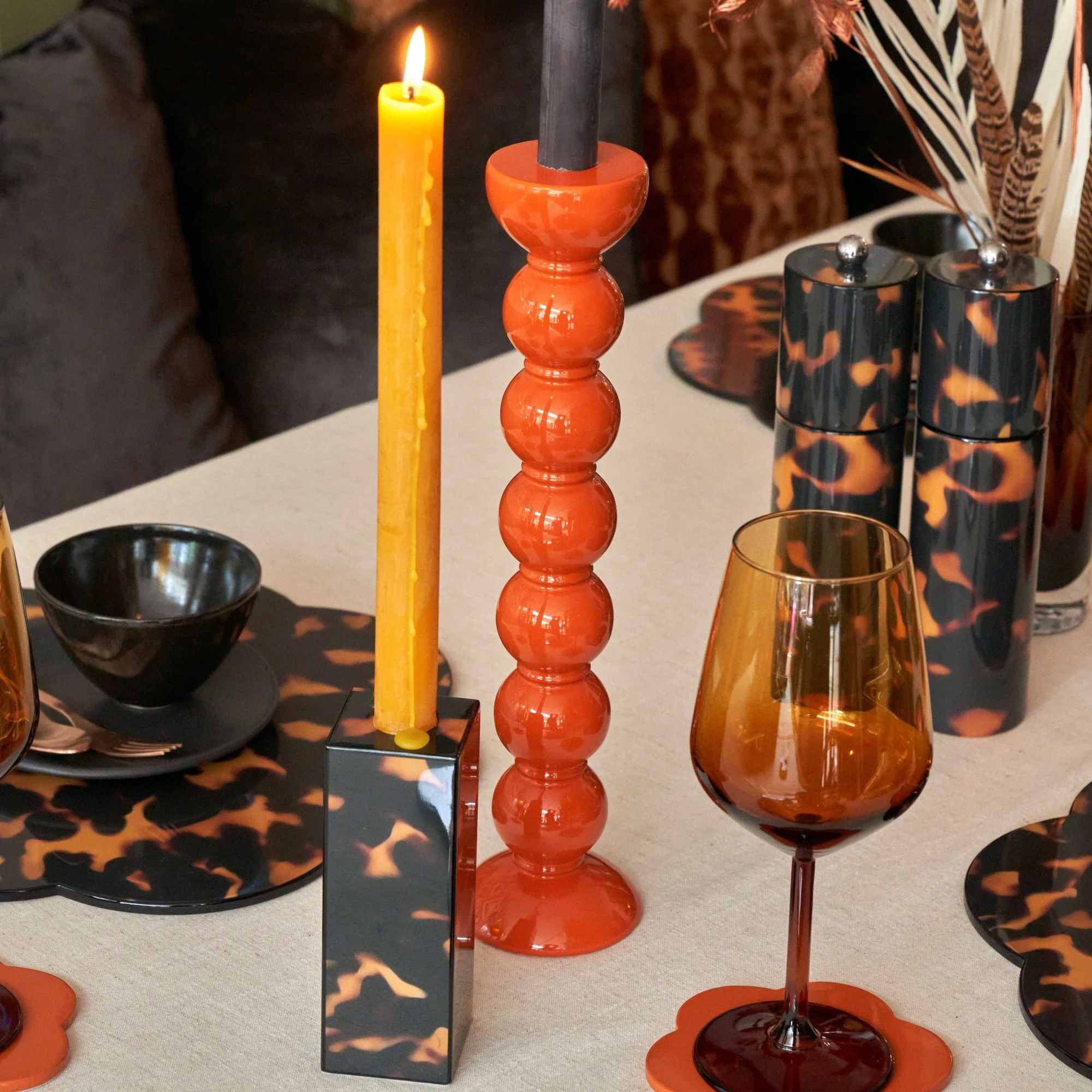 Faux Tortoiseshell Lacquer Medium Candlestick - 14cm - Image 2