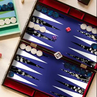 Black Chinoiserie Lacquer Backgammon Set - Image 3