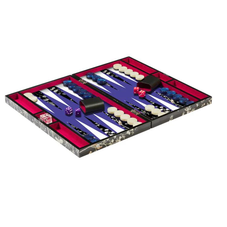 Black Chinoiserie Lacquer Backgammon Set - Image 5
