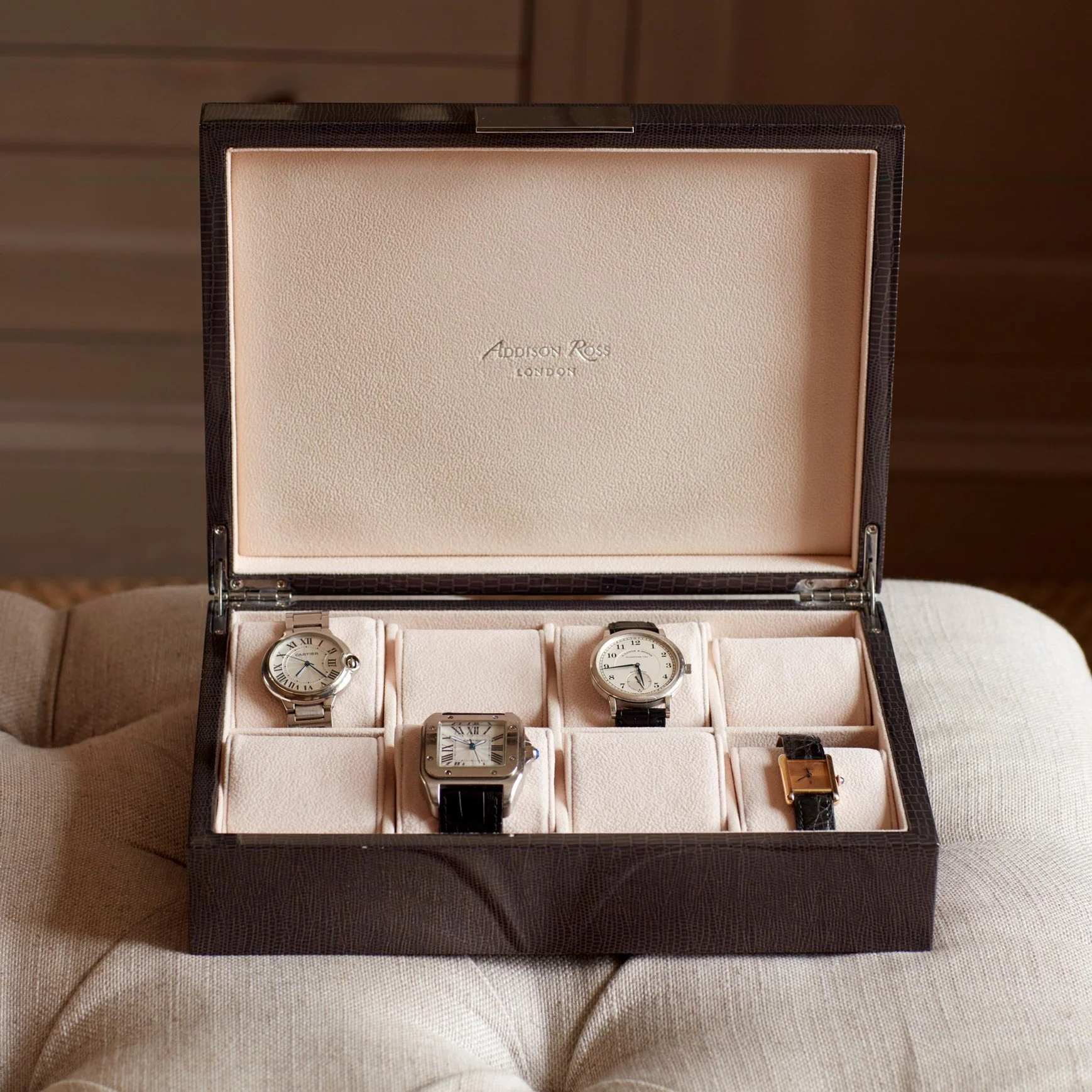 Large Chiffon Grey & Gold Watch Box - Image 3