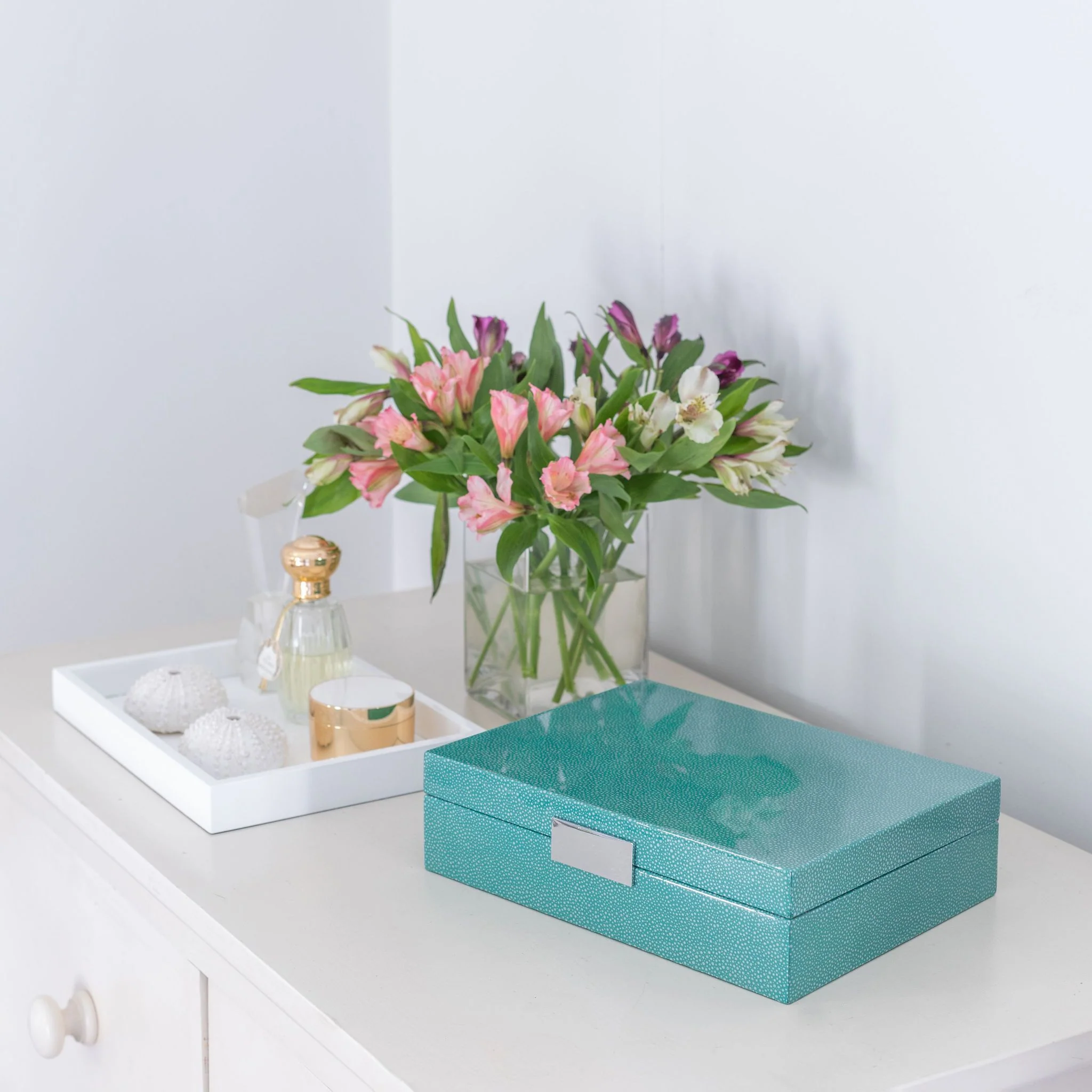 Large Green Shagreen Lacquer Box with Silver - Image 3