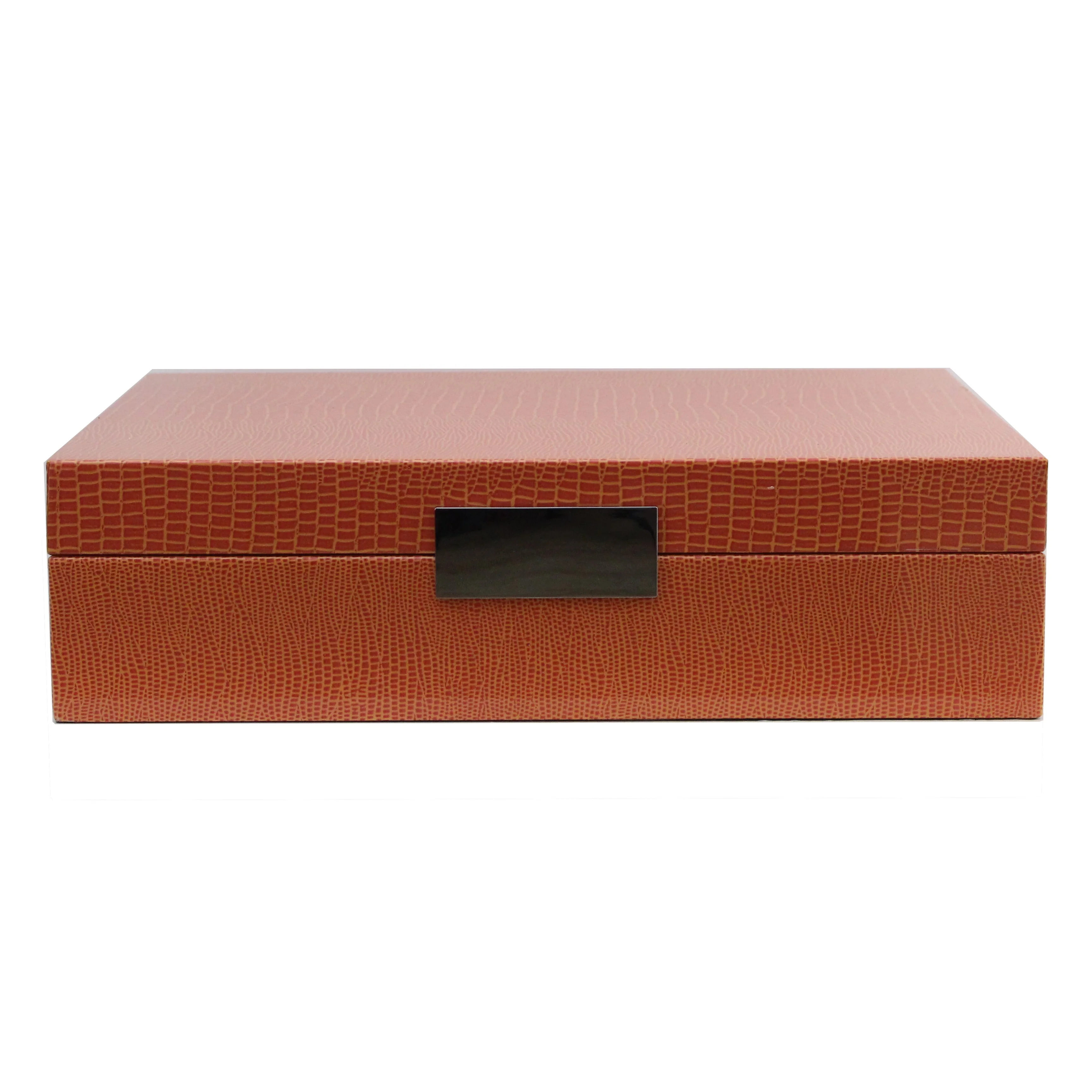 Large Orange Croc Lacquer Box with Silver - Image 2