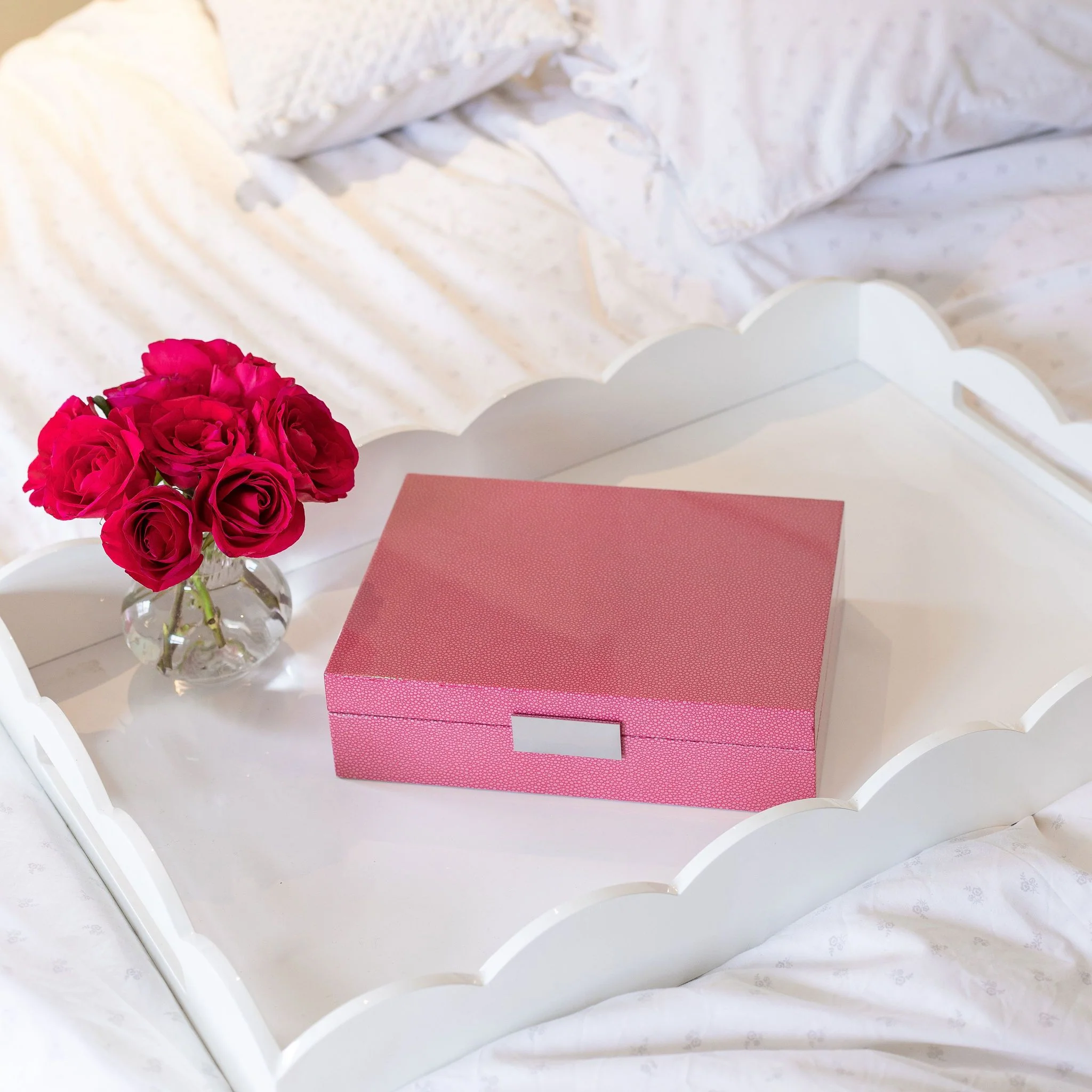 Large Pink Shagreen Jewellery Box with Silver - Image 3