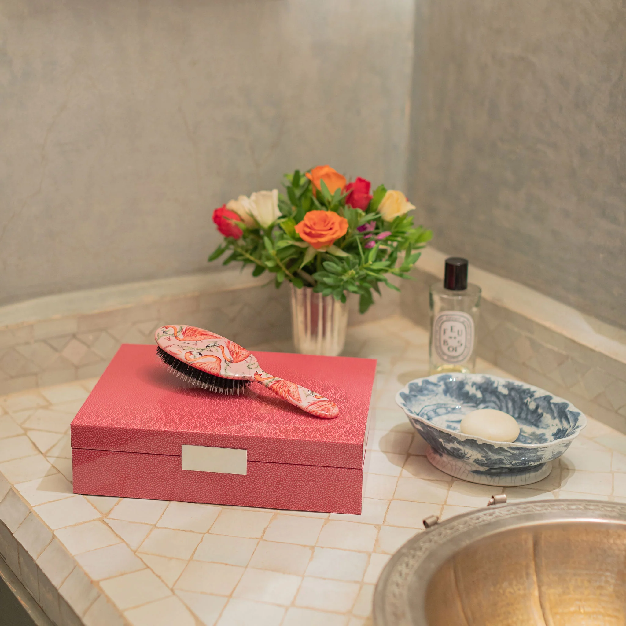 Large Pink Shagreen Lacquer Box with Silver - Image 2