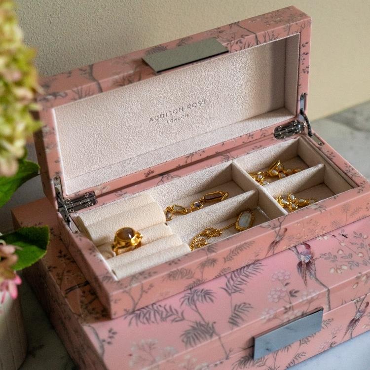 Large Pink Chinoiserie Box with Silver - Image 4