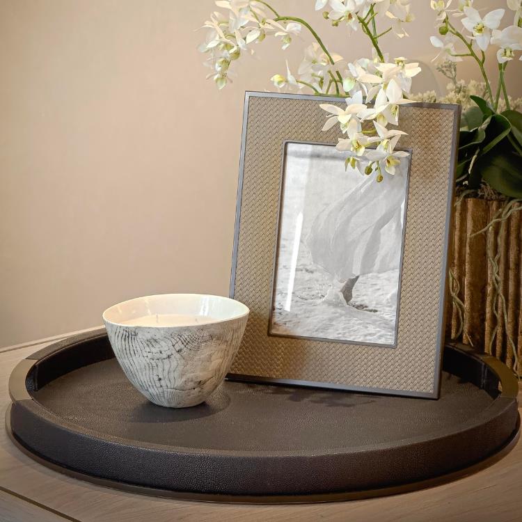 Large Round Anthracite Shagreen Tray - Image 2
