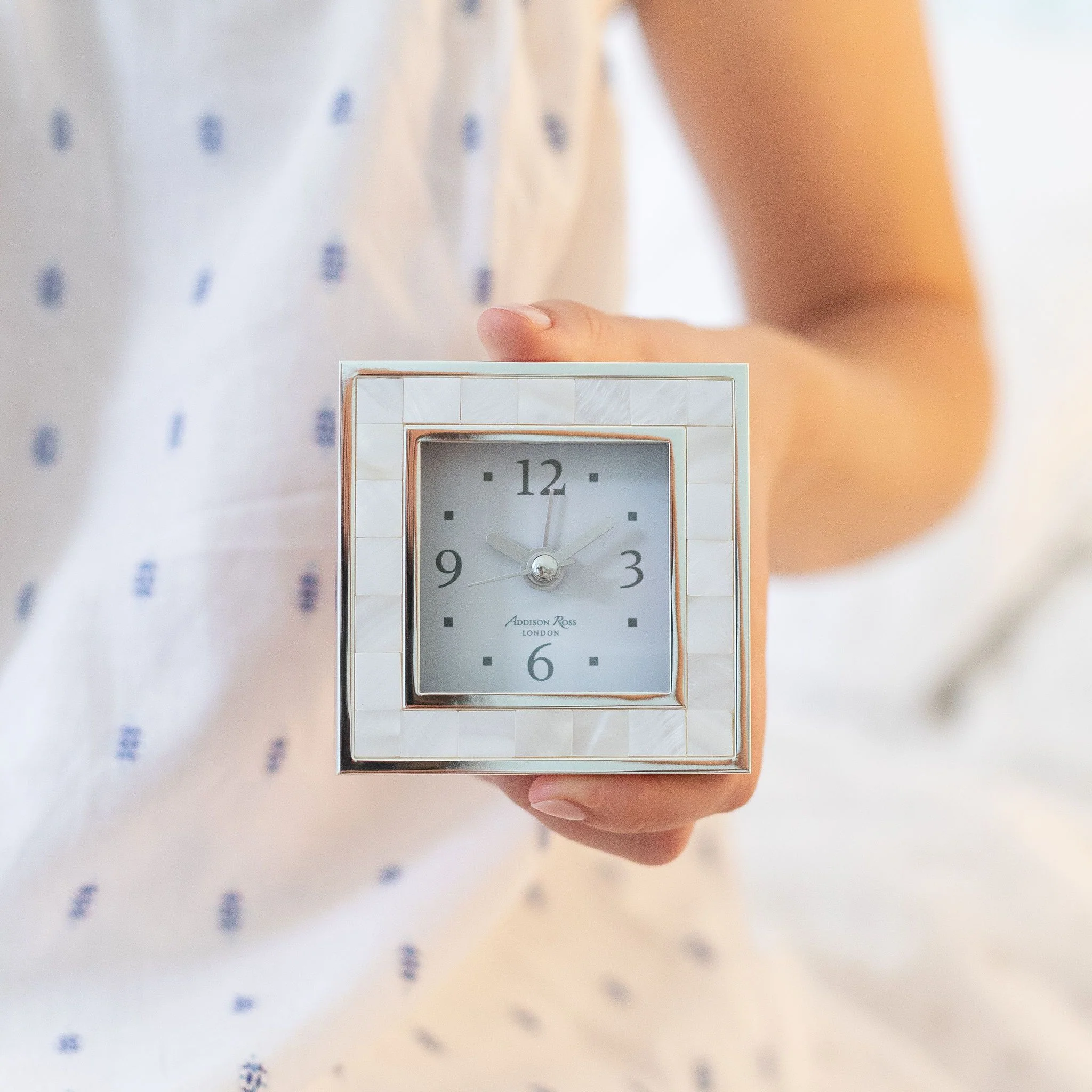Mother of Pearl Shell & Silver Square Alarm Clock - Image 3