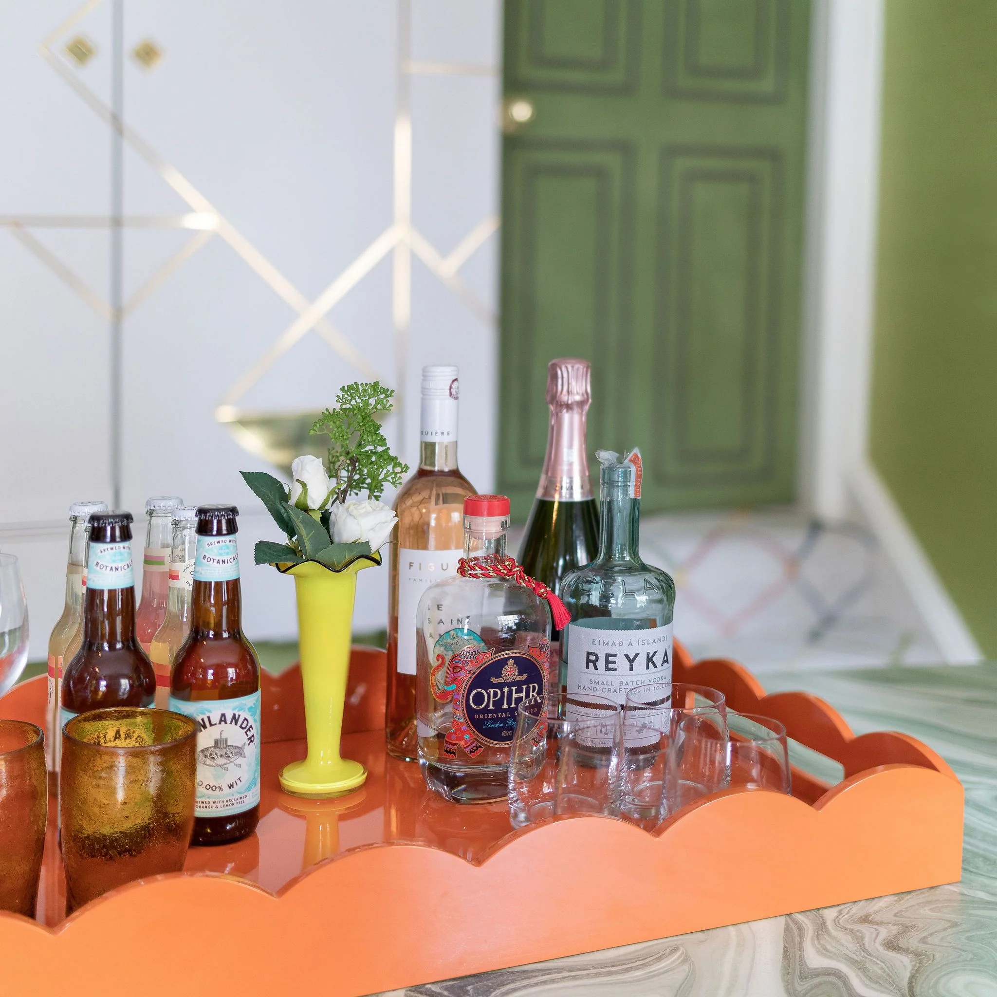 Orange Large Lacquered Scallop Ottoman Tray - Image 3