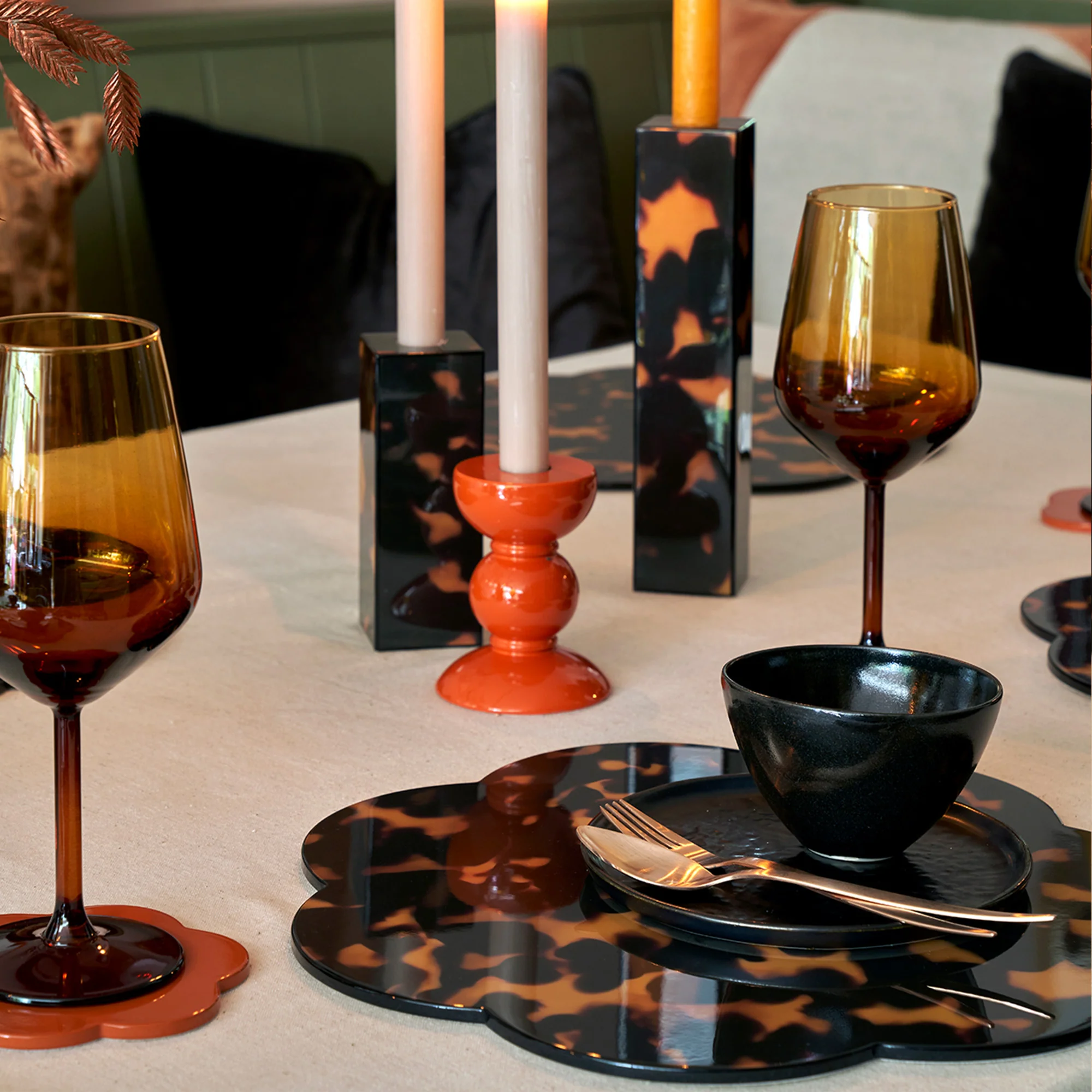 Small Orange Bobbin Candlestick - 10cm - Image 2