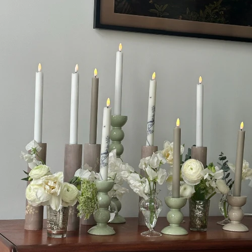 Small Sage Bobbin Candlestick - 10cm - Image 2