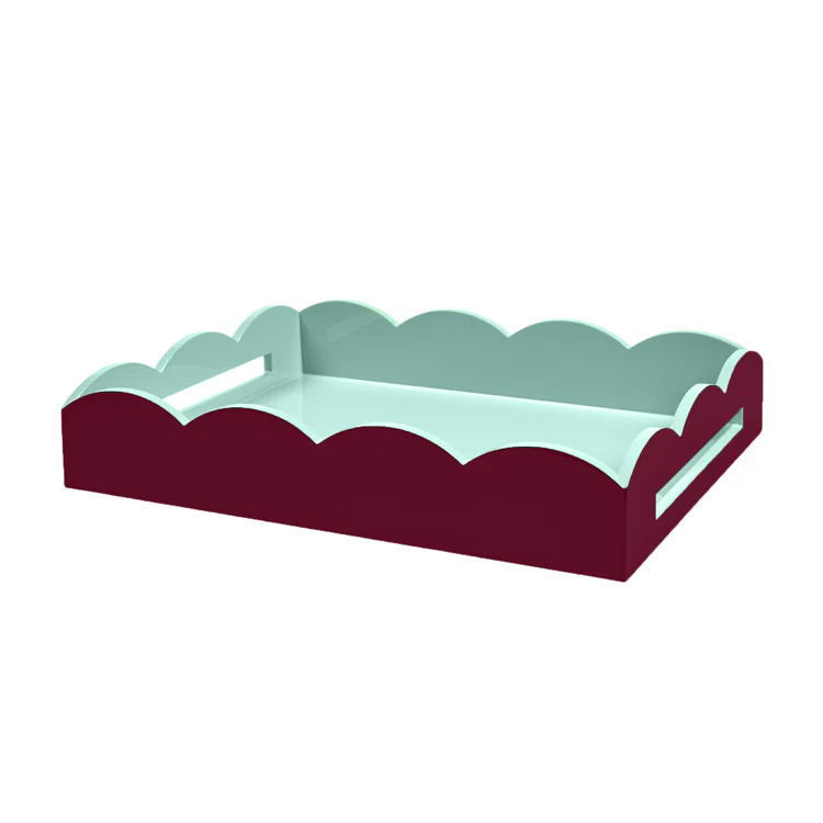 Cherry & Eau de Nil Lacquered Scallop Medium Two-Tone Tray