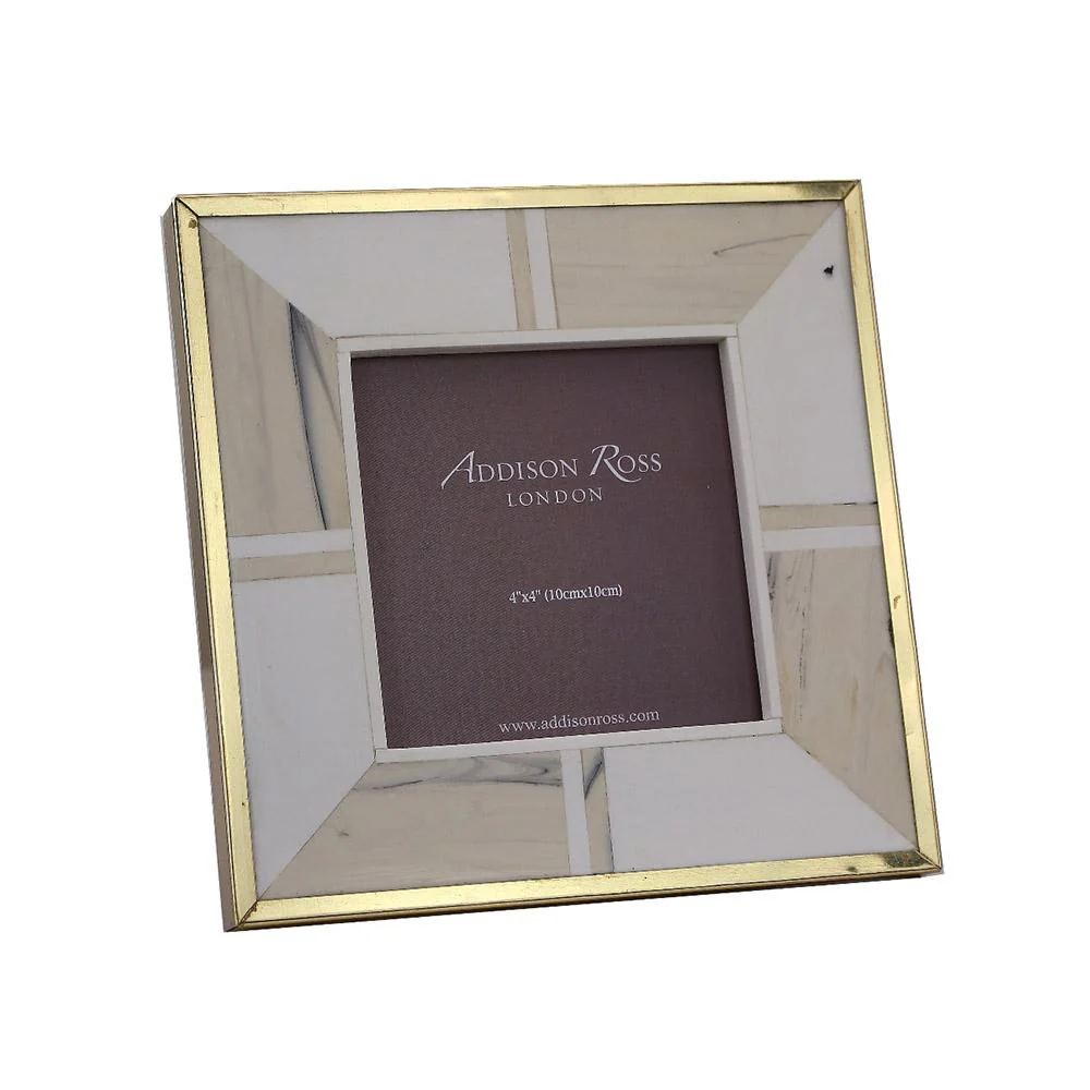 White Bone 3.4 x 3.4 Photo Frame With Brass Border